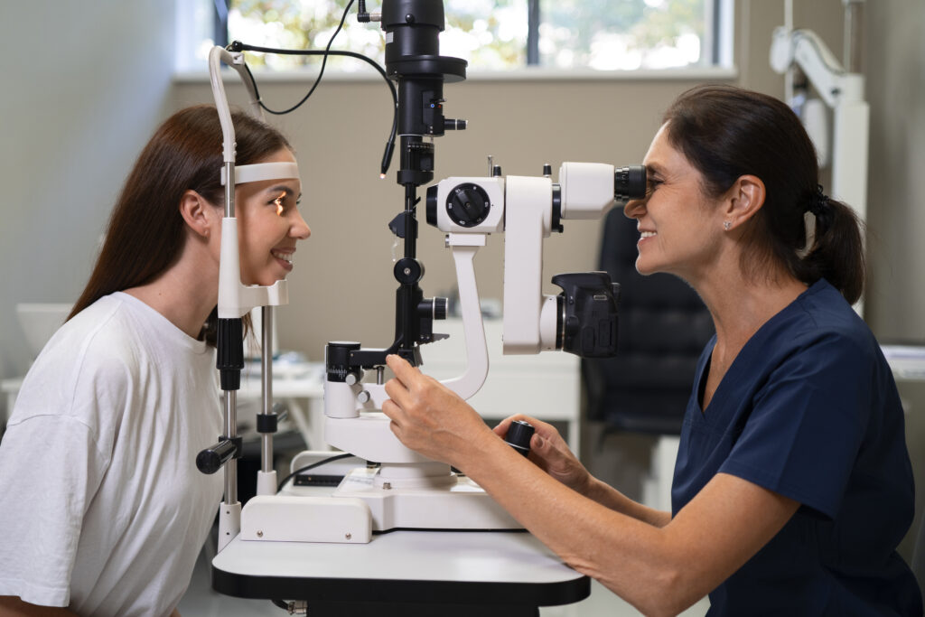 Woman getting her eyes checked